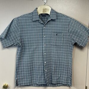 Polo Ralph Lauren Short-Sleeve Button-Down Shirt Blue Green Plaid Size L w/ Logo